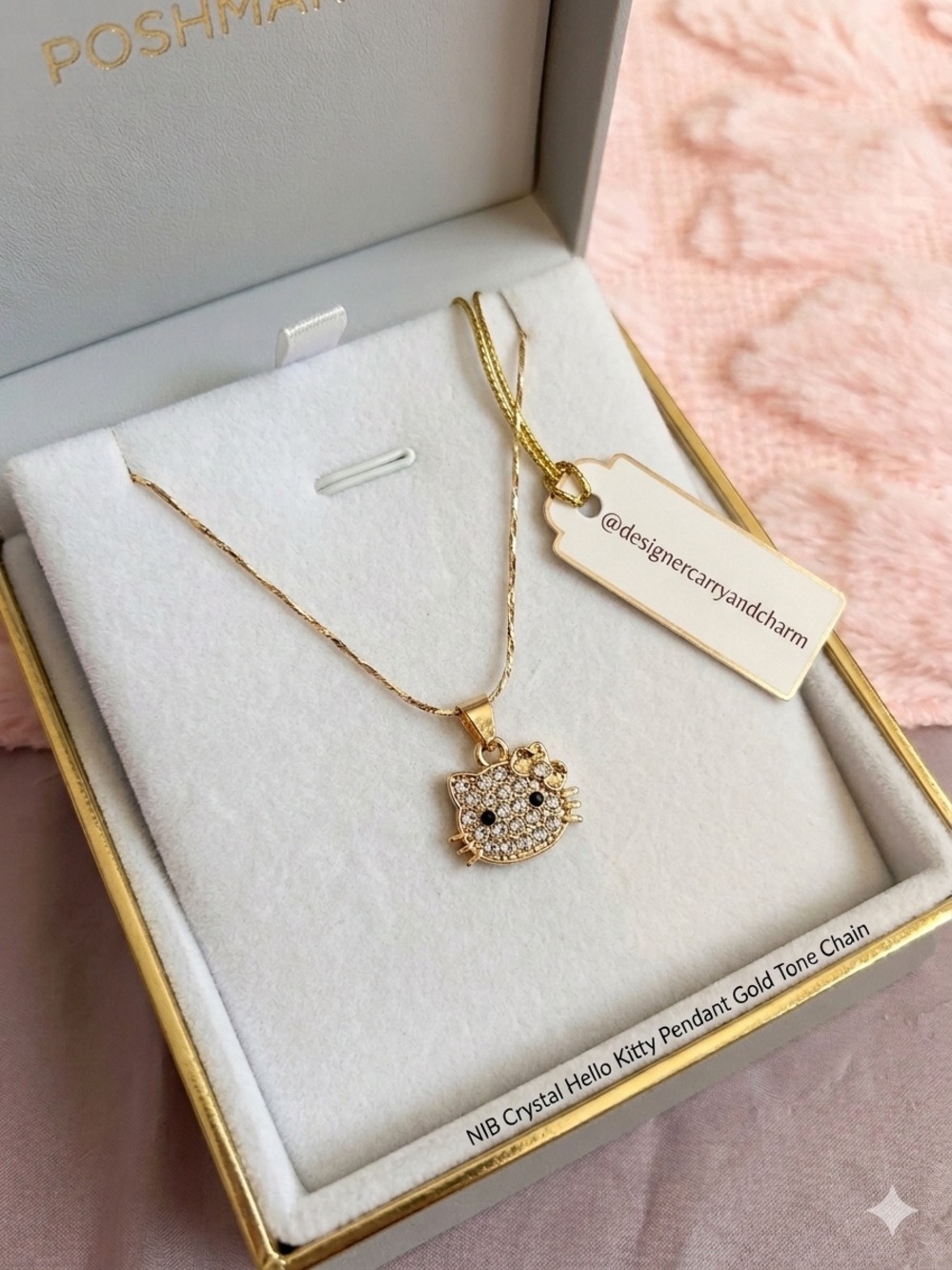 Hello Kitty Gold Crystal Pendant Necklace with Black Accents